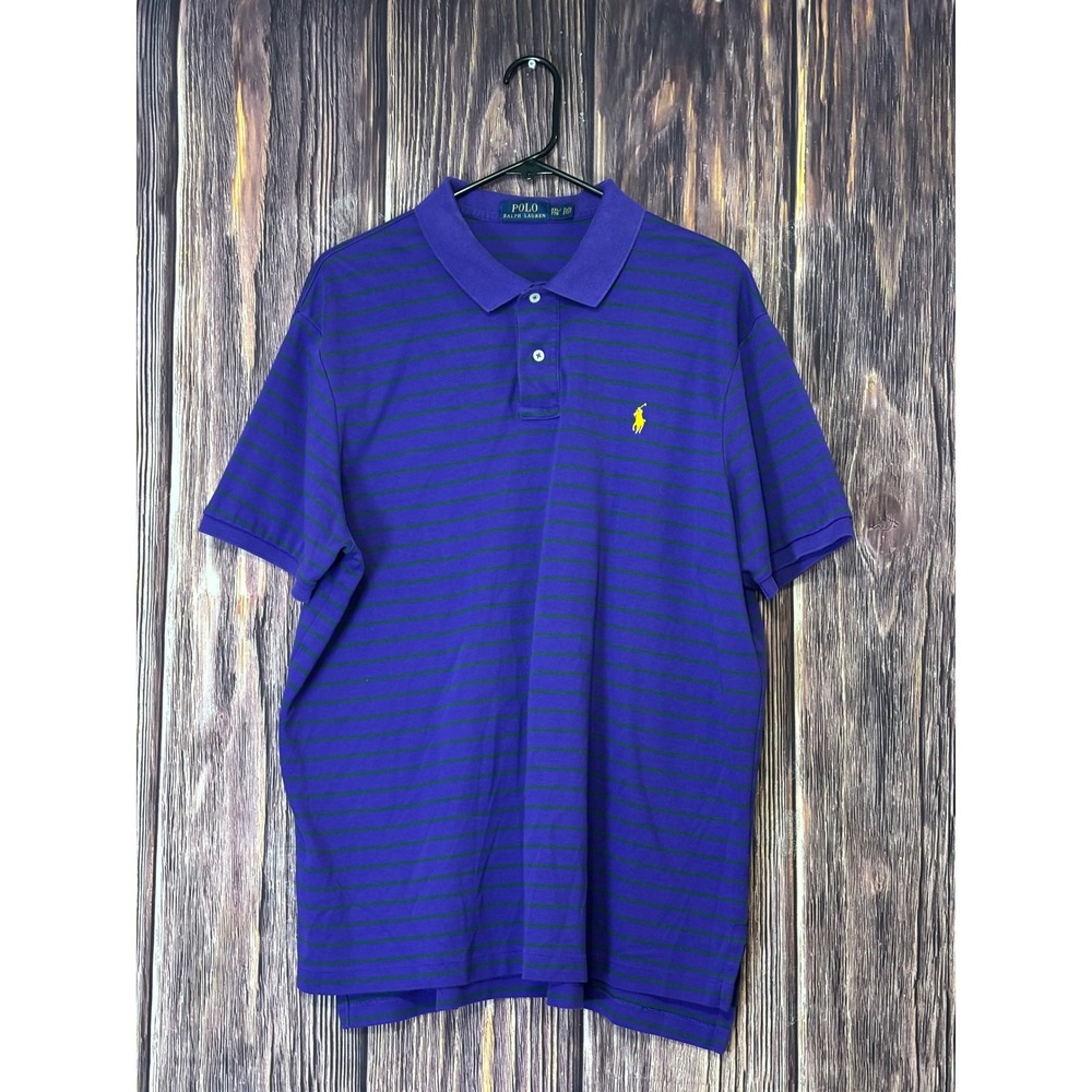 Polo Ralph Lauren Polo Shirt Mens XXL Purple Green Striped Short Sleeve